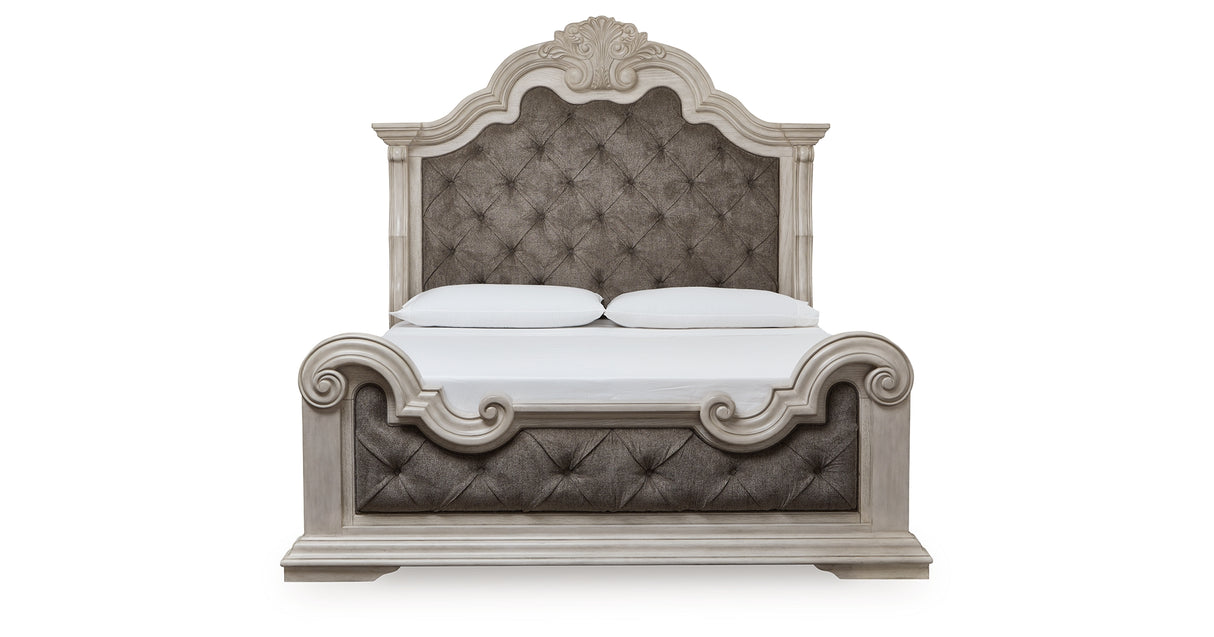 Bruchandi Antique White King Upholstered Panel Bed from Ashley Furniture - Luna Furniture