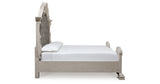 Bruchandi California King Upholstered Panel Bed with Mirrored Dresser and Nightstand in Antique White from Ashley Furniture - Luna Furniture