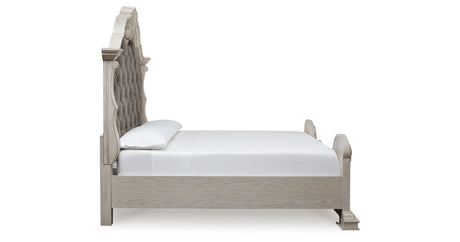 Bruchandi Antique White King Upholstered Panel Bed from Ashley Furniture - Luna Furniture
