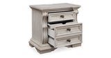 Bruchandi King Upholstered Panel Bed with Mirrored Dresser and Nightstand in Antique White from Ashley Furniture - Luna Furniture