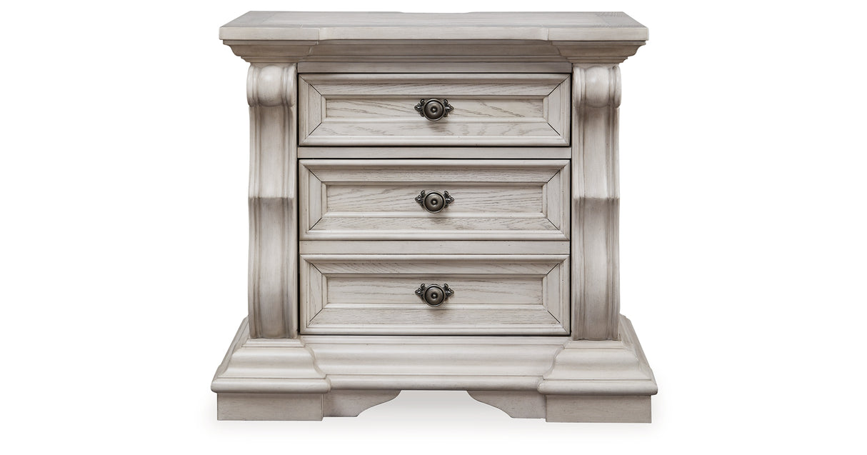 Bruchandi King Upholstered Panel Bed with Dresser and Nightstand in Antique White from Ashley Furniture - Luna Furniture