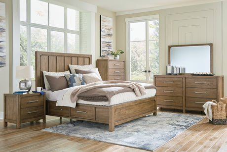 Cabalynn Light Brown California King Panel Bed with Storage with Mirrored Dresser from Ashley Furniture - Luna Furniture