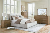 Cabalynn California King Upholstered Bed with Mirrored Dresser, Chest and 2 Nightstands in Light Brown from Ashley Furniture - Luna Furniture