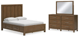Cabalynn Queen Panel Bed with Storage with Mirrored Dresser in Light Brown from Ashley - Luna Furniture