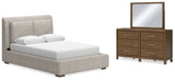 Cabalynn Queen Upholstered Bed with Mirrored Dresser in Light Brown from Ashley Furniture - Luna Furniture