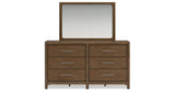 Cabalynn Queen Panel Bed with Storage with Mirrored Dresser and Nightstand in Light Brown from Ashley Furniture - Luna Furniture