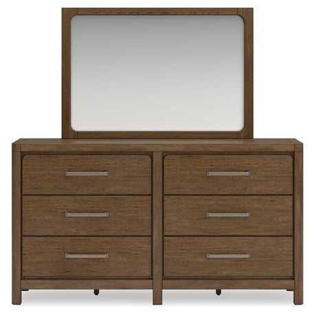 Cabalynn King Upholstered Bed with Mirrored Dresser in Light Brown from Ashley - Luna Furniture