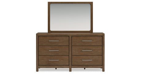 Cabalynn Queen Upholstered Bed with Mirrored Dresser, Chest and 2 Nightstands in Light Brown from Ashley Furniture - Luna Furniture
