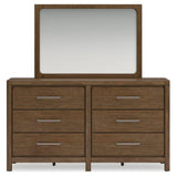 Cabalynn Queen Panel Bed with Storage with Mirrored Dresser in Light Brown from Ashley - Luna Furniture