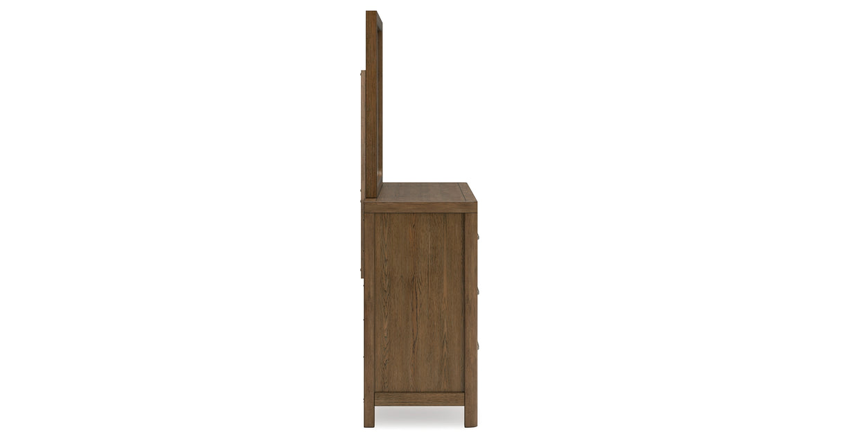Cabalynn Queen Panel Bed with Storage with Mirrored Dresser and Nightstand in Light Brown from Ashley Furniture - Luna Furniture