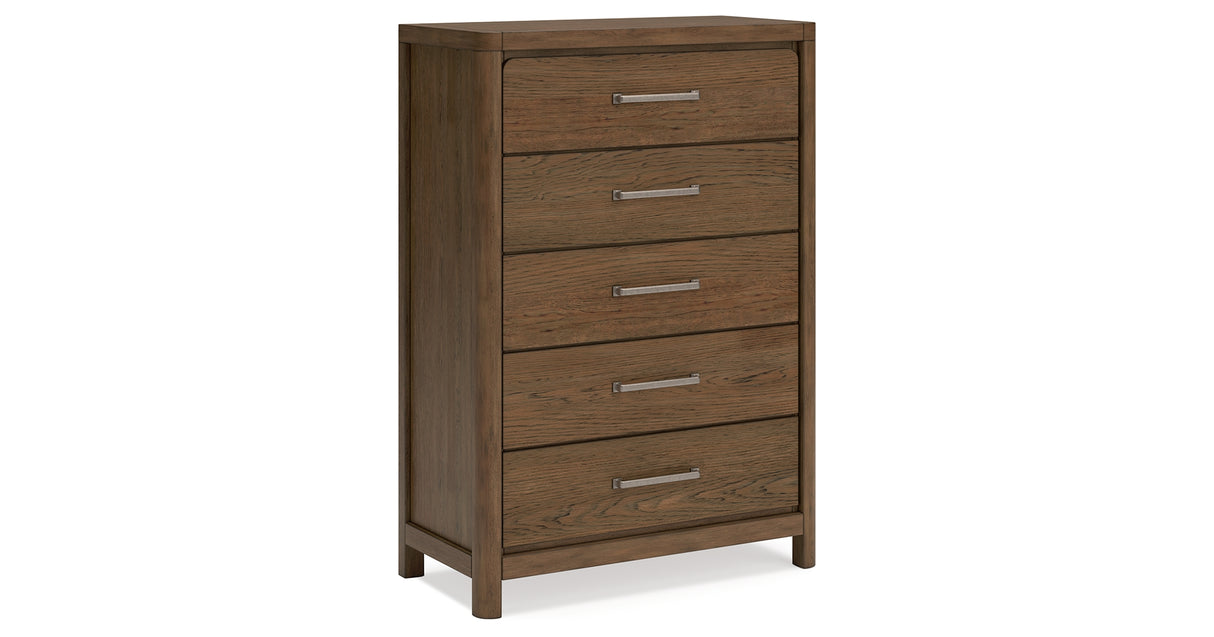 Cabalynn King Panel Bed with Storage with Mirrored Dresser, Chest and 2 Nightstands in Light Brown from Ashley Furniture - Luna Furniture