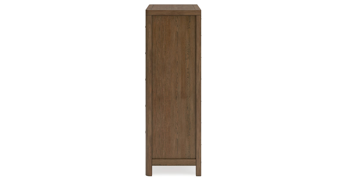 Cabalynn Queen Panel Bed with Storage with Mirrored Dresser and Chest in Light Brown from Ashley Furniture - Luna Furniture