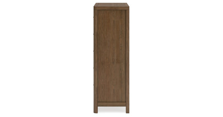 Cabalynn Queen Upholstered Bed with Mirrored Dresser and Chest in Light Brown from Ashley Furniture - Luna Furniture
