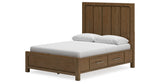 Cabalynn Queen Panel Bed with Storage with Mirrored Dresser and Nightstand in Light Brown from Ashley Furniture - Luna Furniture