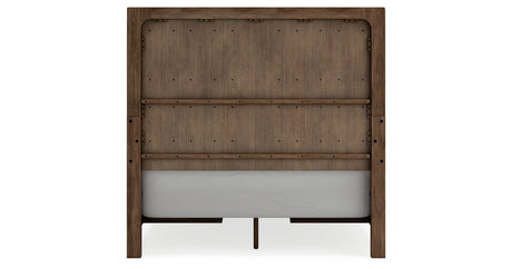 Cabalynn Queen Panel Bed with Storage with Mirrored Dresser and Chest in Light Brown from Ashley Furniture - Luna Furniture