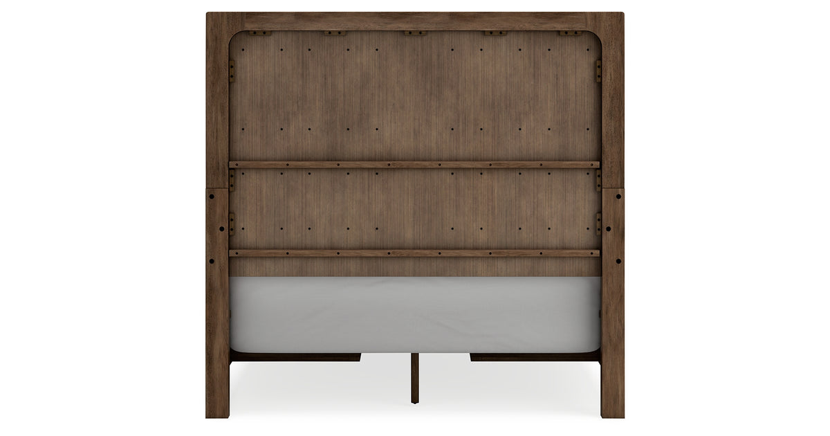 Cabalynn Queen Panel Bed with Storage with Mirrored Dresser and Nightstand in Light Brown from Ashley Furniture - Luna Furniture