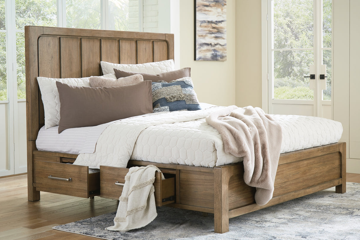 Cabalynn Light Brown California King Panel Bed with Storage with Mirrored Dresser from Ashley Furniture - Luna Furniture
