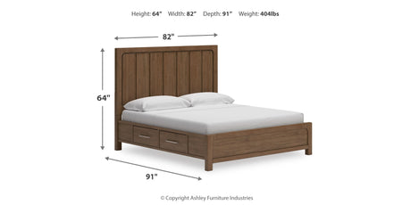 Cabalynn California King Panel Bed with Storage with Mirrored Dresser in Light Brown from Ashley Furniture - Luna Furniture