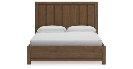 Cabalynn California King Panel Bed with Storage with Mirrored Dresser and 2 Nightstands in Light Brown from Ashley Furniture - Luna Furniture