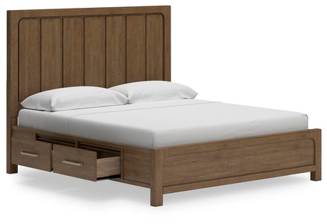 Cabalynn King Panel Bed with Storage with Mirrored Dresser in Light Brown from Ashley - Luna Furniture
