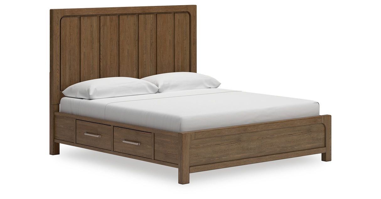 Cabalynn King Panel Storage Bed with Chest and 2 Nightstands in Light Brown from Ashley Furniture - Luna Furniture