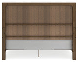 Cabalynn King Panel Bed with Storage with Mirrored Dresser in Light Brown from Ashley Furniture - Luna Furniture