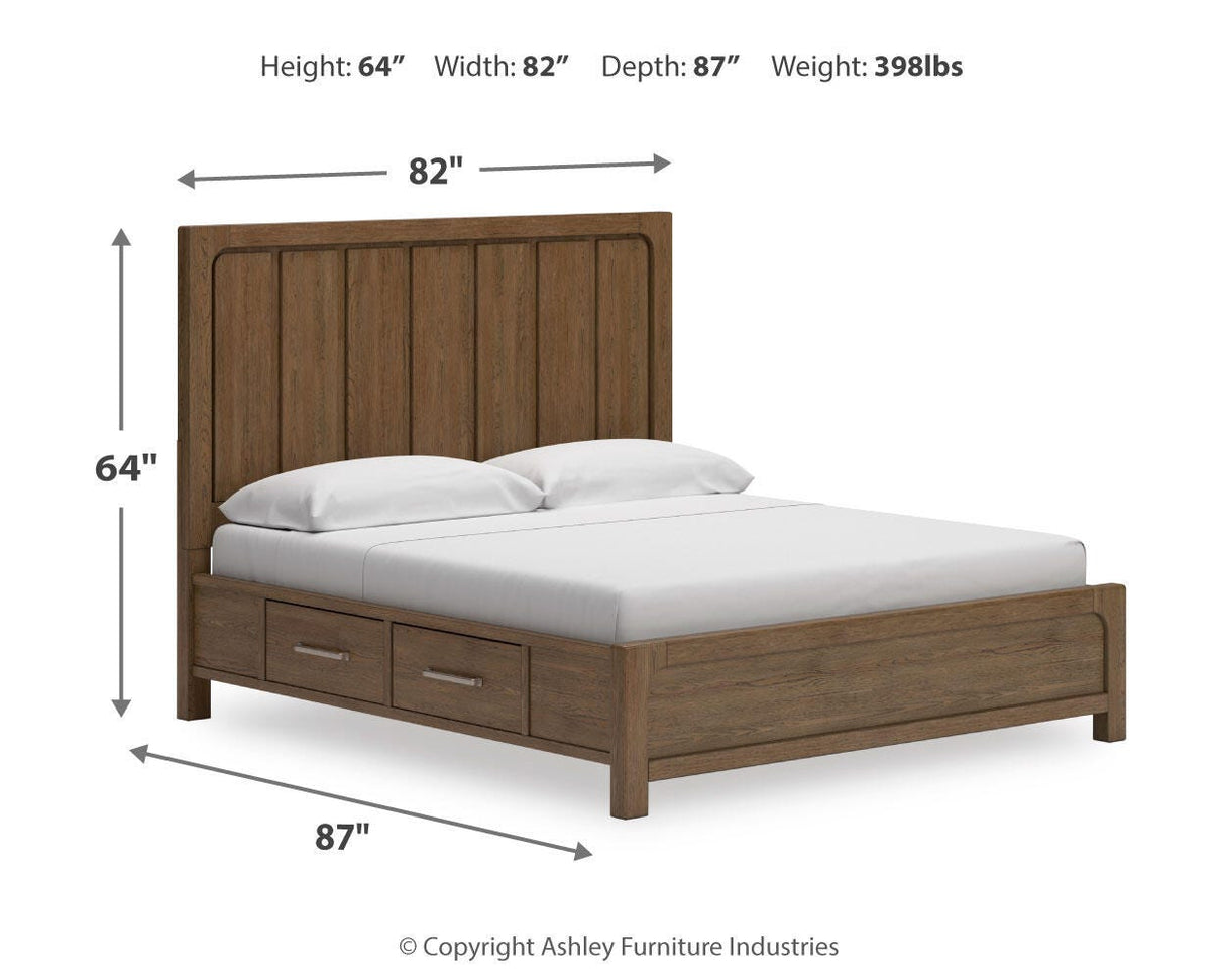 Cabalynn King Panel Bed with Storage with Mirrored Dresser in Light Brown from Ashley Furniture - Luna Furniture