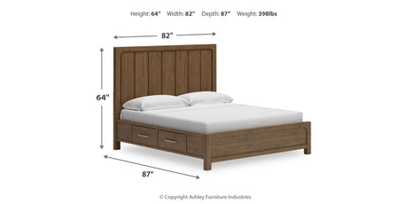 Cabalynn King Panel Bed with Storage with Mirrored Dresser and Chest in Light Brown from Ashley Furniture - Luna Furniture