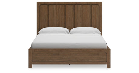 Cabalynn King Panel Bed with Storage with Mirrored Dresser, Chest and 2 Nightstands in Light Brown from Ashley Furniture - Luna Furniture
