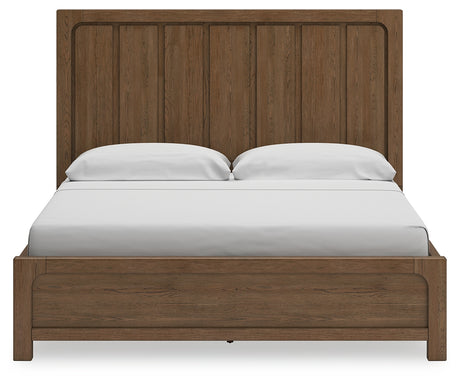 Cabalynn King Panel Bed with Storage with Mirrored Dresser in Light Brown from Ashley - Luna Furniture