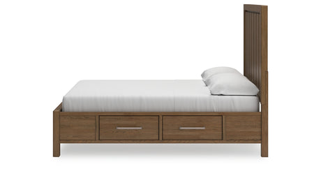 Cabalynn King Panel Bed with Storage with Mirrored Dresser, Chest and 2 Nightstands in Light Brown from Ashley Furniture - Luna Furniture
