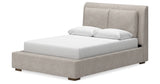 Cabalynn Queen Upholstered Bed with Mirrored Dresser and Chest in Light Brown from Ashley Furniture - Luna Furniture