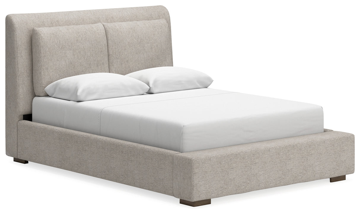 Cabalynn Queen Upholstered Bed with Mirrored Dresser in Light Brown from Ashley Furniture - Luna Furniture
