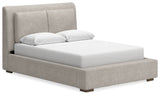 Cabalynn Queen Upholstered Bed with Mirrored Dresser in Light Brown from Ashley Furniture - Luna Furniture