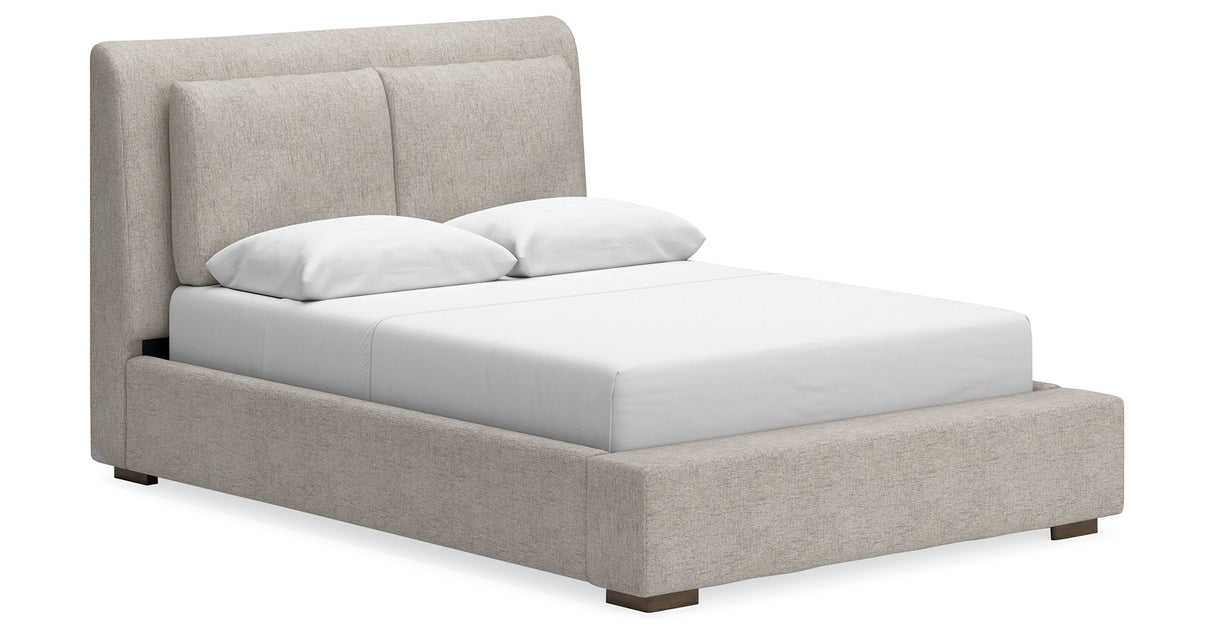 Cabalynn Queen Upholstered Bed with Mirrored Dresser and Chest in Light Brown from Ashley Furniture - Luna Furniture