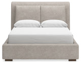 Cabalynn Queen Upholstered Bed with Mirrored Dresser in Light Brown from Ashley Furniture - Luna Furniture