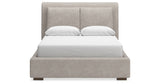 Cabalynn Queen Upholstered Bed with Mirrored Dresser and 2 Nightstands in Light Brown from Ashley Furniture - Luna Furniture