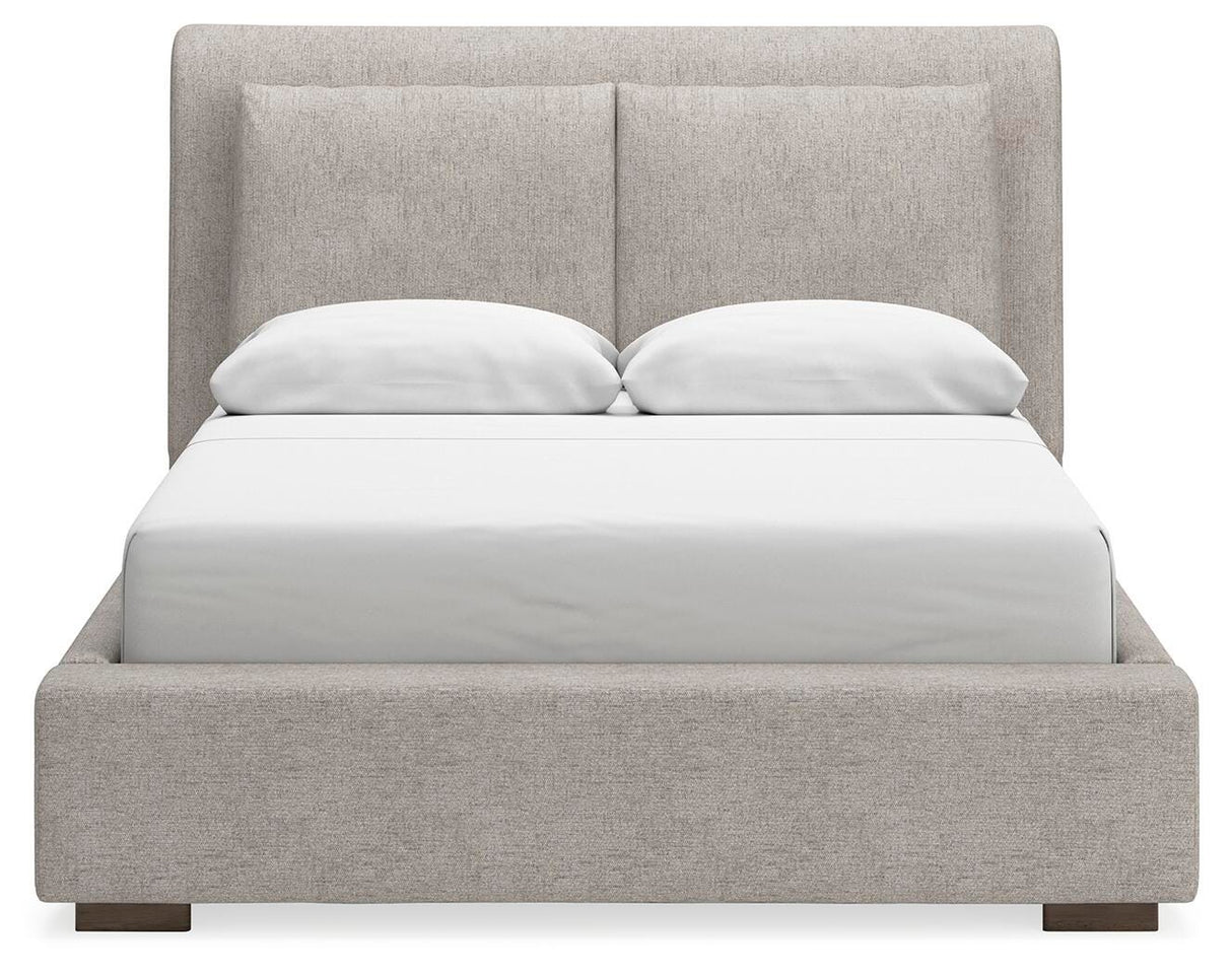 Cabalynn Queen Upholstered Bed with Mirrored Dresser in Light Brown from Ashley Furniture - Luna Furniture
