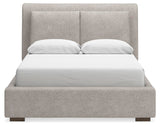 Cabalynn Queen Upholstered Bed with Mirrored Dresser in Light Brown from Ashley Furniture - Luna Furniture