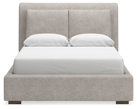 Cabalynn Queen Upholstered Bed with Mirrored Dresser in Light Brown from Ashley - Luna Furniture