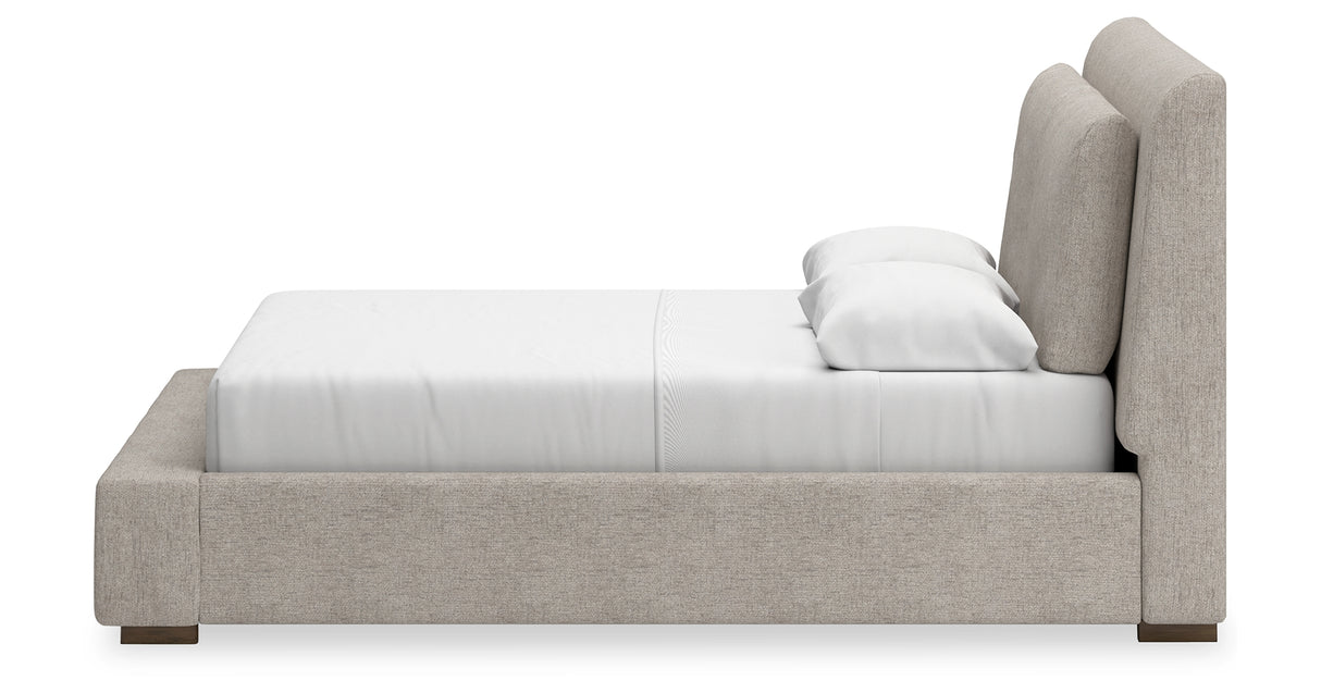 Cabalynn Queen Upholstered Bed with Mirrored Dresser and Chest in Light Brown from Ashley Furniture - Luna Furniture