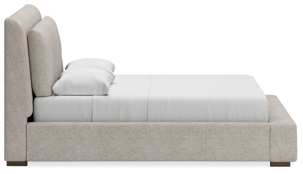 Cabalynn Queen Upholstered Bed with Mirrored Dresser in Light Brown from Ashley Furniture - Luna Furniture