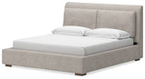 Cabalynn California King Upholstered Bed with Mirrored Dresser in Light Brown from Ashley - Luna Furniture