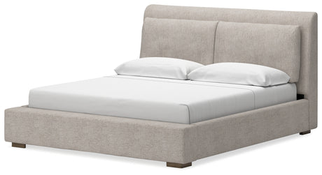 Cabalynn California King Upholstered Bed with Mirrored Dresser in Light Brown from Ashley - Luna Furniture
