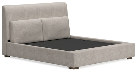 Cabalynn California King Upholstered Bed with Mirrored Dresser in Light Brown from Ashley - Luna Furniture