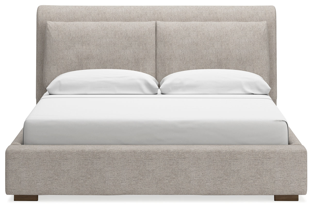 Cabalynn California King Upholstered Bed with Mirrored Dresser in Light Brown from Ashley - Luna Furniture