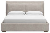 Cabalynn California King Upholstered Bed with Mirrored Dresser in Light Brown from Ashley - Luna Furniture