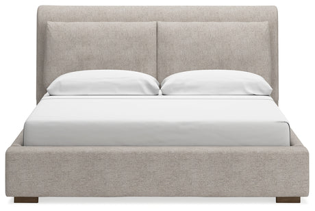 Cabalynn California King Upholstered Bed with Mirrored Dresser in Light Brown from Ashley - Luna Furniture