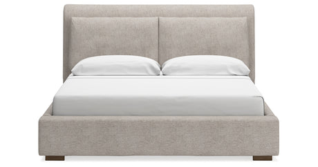 Cabalynn California King Upholstered Bed with Mirrored Dresser and Nightstand in Light Brown from Ashley Furniture - Luna Furniture