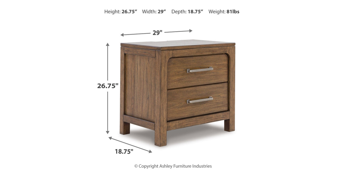 Cabalynn Queen Panel Bed with Storage with Mirrored Dresser and Nightstand in Light Brown from Ashley Furniture - Luna Furniture
